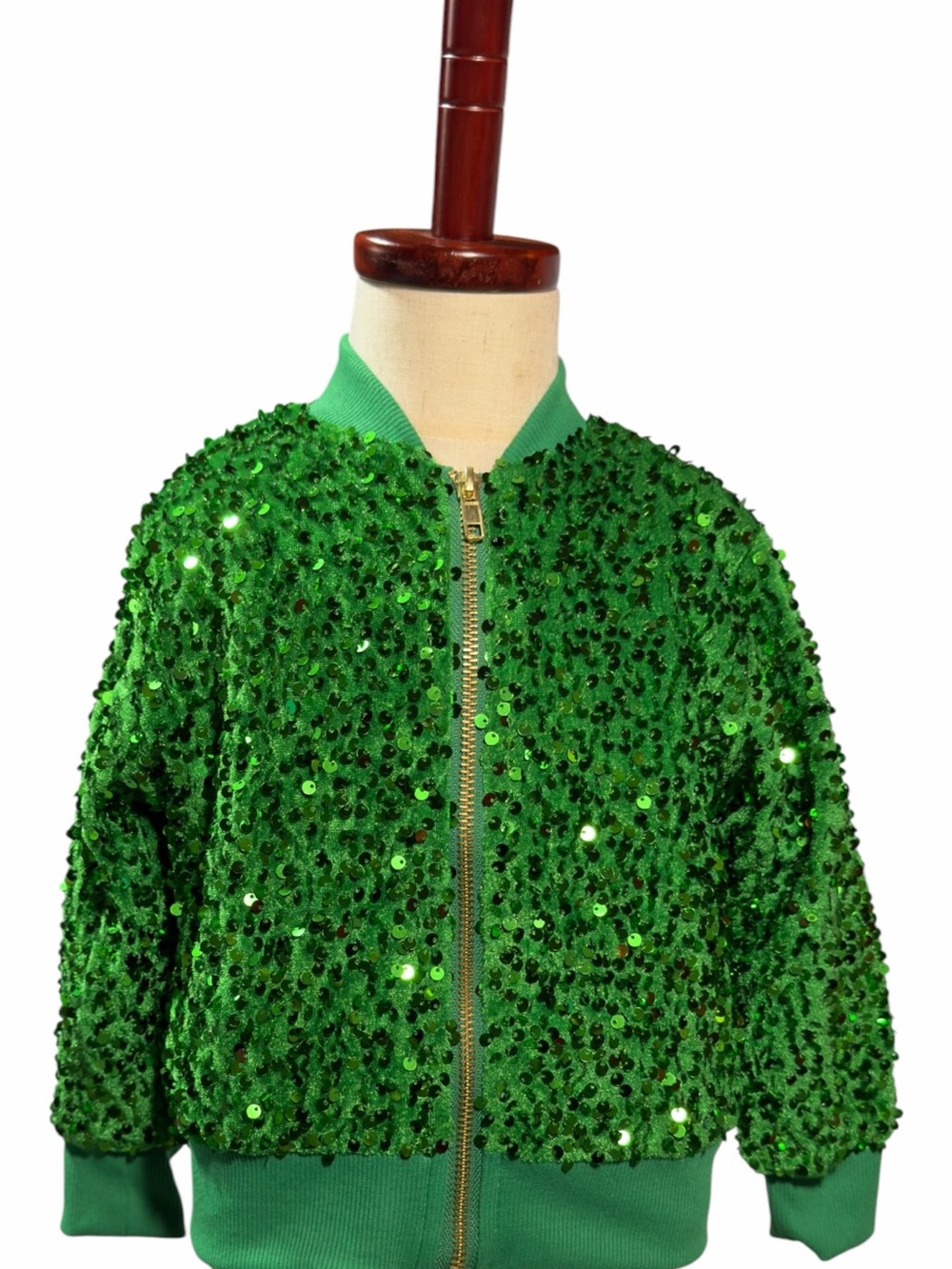Kids Green Sequin Dance Bomber Jacket
